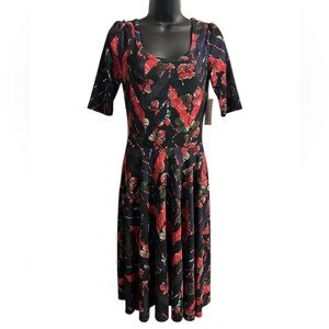 LuLaRoe Nichole Floral Black and Red Dress Short Sleeve Sz S NWT